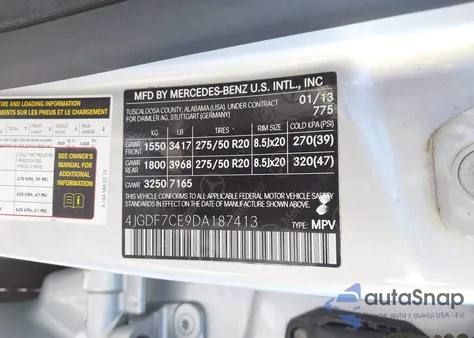 2013 Mercedes-Benz Gl 450 4Matic z USA, uszkodzony, nr VIN 4JGDF7CE9DA187413